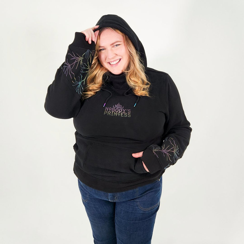 Fleece Hoodie - Black - Nobody's Princess  #colour_black